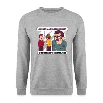 Keiner mag Klugscheisser Das heisst niemand! - Unisex Pullover - Weißgrau meliert - Vorne - Alina (178cm) & Michal (187cm)