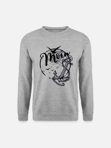 Moin Anker & Möwen Motiv - Unisex Pullover - Weißgrau meliert