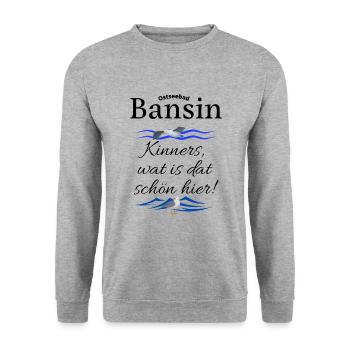 Bansin Ostsee Urlaubs Spruch mit Möwe - Unisex Pullover - Weißgrau meliert - Vorne - Alina (178cm) & Michal (187cm)