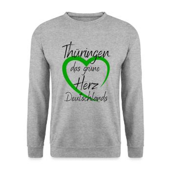 Thüringen -Thüringen das grüne Herz Deutschlands - Unisex Pullover - Weißgrau meliert - Vorne - Alina (178cm) & Michal (187cm)