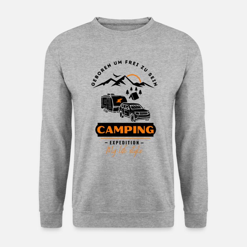 Camping-Wohnwagen & Camping Freunde - Unisex Pullover - Weißgrau meliert