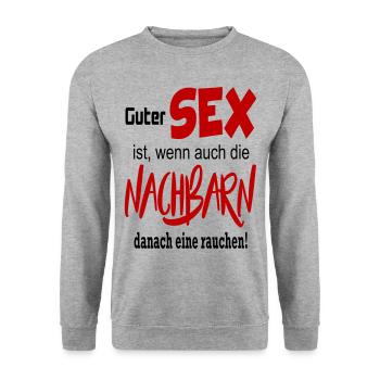 Sprüche Guter Sex Nachbarn Viel Sex Best Sex - Unisex Pullover - Weißgrau meliert - Vorne - Alina (178cm) & Michal (187cm)