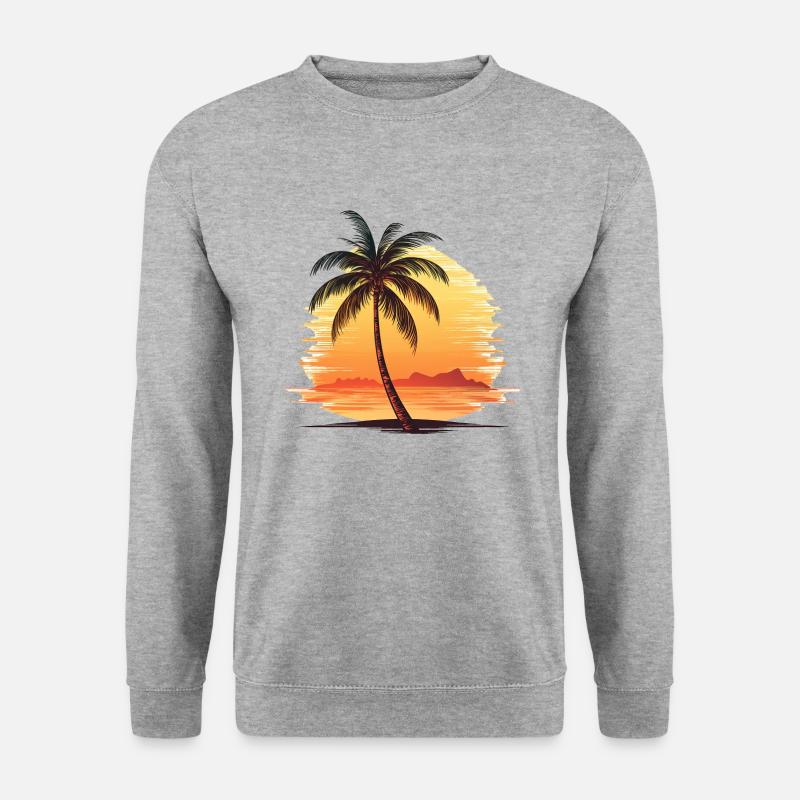Wunderschöne Palme am Strand mit Sonnenuntergang - Unisex Pullover - Weißgrau meliert