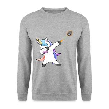 Licorne tamponnant le badminton - Sweat-shirt Unisexe - gris chiné - Devant - Alina (178cm) & Michal (187cm)