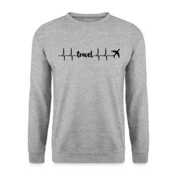 Battement de coeur ECG Voyage, avion (battement de coeur) - Sweat-shirt Unisexe - gris chiné - Devant - Alina (178cm) & Michal (187cm)