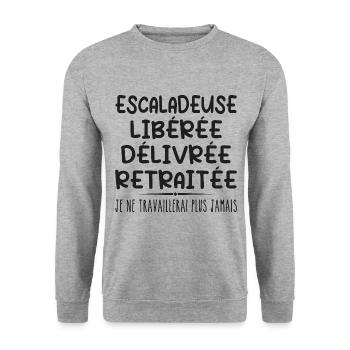 Escaladeuse célèbre sa retraite avec humour cadeau - Sweat-shirt Unisexe - gris chiné - Devant - Alina (178cm) & Michal (187cm)