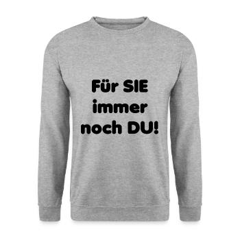 Für SIE immer noch DU! (b) - Unisex Pullover - Weißgrau meliert - Vorne - Alina (178cm) & Michal (187cm)