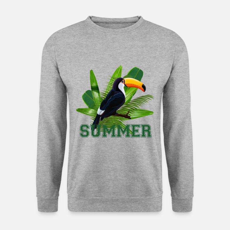 Tukan Papagei und tropische Blätter - Unisex Pullover - Weißgrau meliert