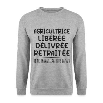 Farmer celebrates her retirement with humour - Unisex Sweatshirt - salt & pepper - Front - Alina (178cm) & Michal (187cm)