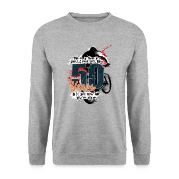 Mountain biker - 50th birthday - Unisex Sweatshirt - salt & pepper - Front - Alina (178cm) & Michal (187cm)