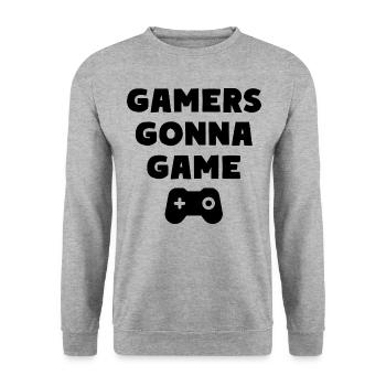 Gamers going to Game Gaming - Unisex Sweatshirt - salt & pepper - Front - Alina (178cm) & Michal (187cm)