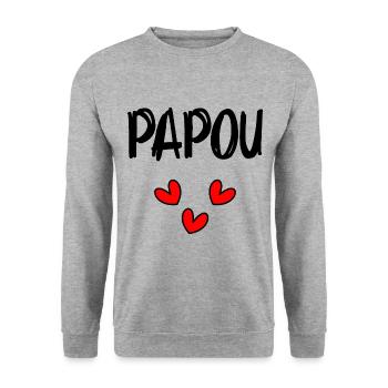 PAPOU. PAPA. FÊTE DES PÈRES. BONNE FÊTE PAPA - Sweat-shirt Unisexe - gris chiné - Devant - Alina (178cm) & Michal (187cm)