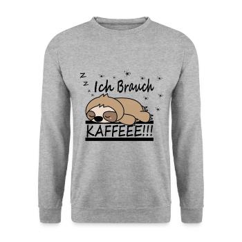 Faultier Kaffee Koffein - Unisex Pullover - Weißgrau meliert - Vorne - Alina (178cm) & Michal (187cm)