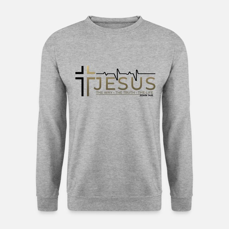 Jesus Christus Bibelvers Weg Wahrheit Leben Christ - Unisex Pullover - Weißgrau meliert
