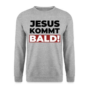 Jesus Christus kommt bald - Christliches Shirt - Unisex Pullover - Weißgrau meliert - Vorne - Alina (178cm) & Michal (187cm)