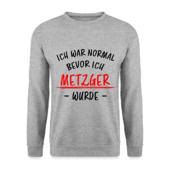 Metzger Beruf Lustiger Spruch Fleischer Geschenk - Unisex Pullover - Weißgrau meliert - Vorne - Alina (178cm) & Michal (187cm)