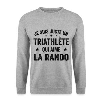 Fier d’être Triathlète et Passionné de Randonnée - Sweat-shirt Unisexe - gris chiné - Devant - Alina (178cm) & Michal (187cm)