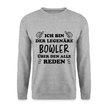 Bowling Spruch Bowlingspieler Fun Bowler Geschenk - Unisex Pullover - Weißgrau meliert - Vorne - Alina (178cm) & Michal (187cm)