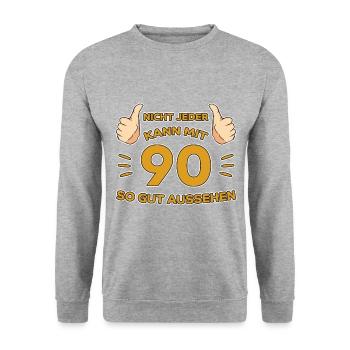 90. Geburtstag Geschenk 90 Jahre Fun Jahrgang - Unisex Pullover - Weißgrau meliert - Vorne - Alina (178cm) & Michal (187cm)