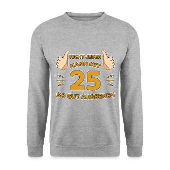 25. Geburtstag Geschenk 25 Jahre Jahrgang Geschenk - Unisex Pullover - Weißgrau meliert - Vorne - Alina (178cm) & Michal (187cm)