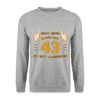 43. Geburtstag Geschenk 43 Jahre Jahrgang Geschenk - Unisex Pullover - Weißgrau meliert - Vorne - Alina (178cm) & Michal (187cm)