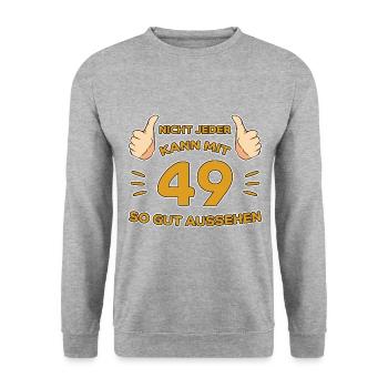 49. Geburtstag Geschenk 49 Jahre Jahrgang Geschenk - Unisex Pullover - Weißgrau meliert - Vorne - Alina (178cm) & Michal (187cm)