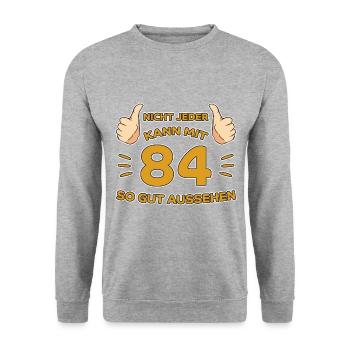 84. Geburtstag Geschenk 84 Jahre Jahrgang Geschenk - Unisex Pullover - Weißgrau meliert - Vorne - Alina (178cm) & Michal (187cm)