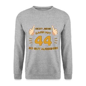 44. Geburtstag Geschenk 44 Jahre Jahrgang Geschenk - Unisex Pullover - Weißgrau meliert - Vorne - Alina (178cm) & Michal (187cm)