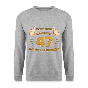47. Geburtstag Geschenk 47 Jahre Jahrgang Geschenk - Unisex Pullover - Weißgrau meliert - Vorne - Alina (178cm) & Michal (187cm)