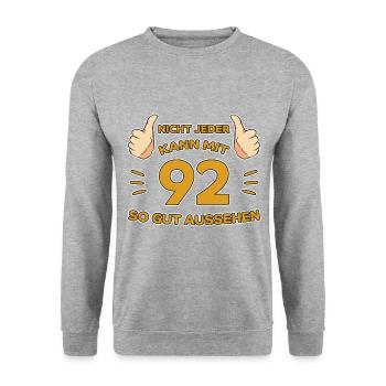 92. Geburtstag Geschenk 92 Jahre Jahrgang Geschenk - Unisex Pullover - Weißgrau meliert - Vorne - Alina (178cm) & Michal (187cm)