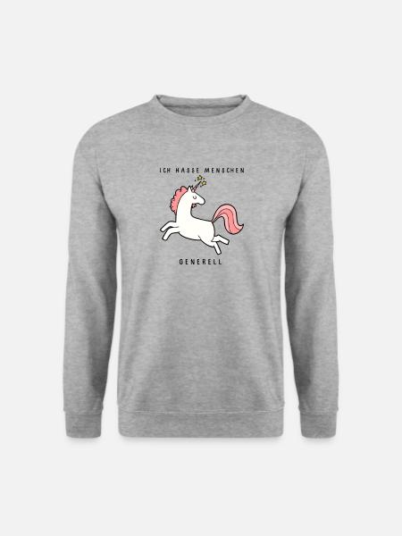 Einhorn Ich Hasse Menschen Generell Menschenhasser - Unisex Pullover - Weißgrau meliert