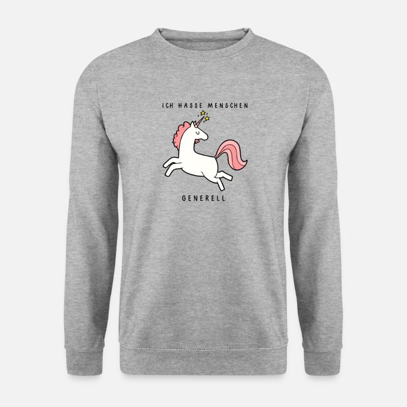 Einhorn Ich Hasse Menschen Generell Menschenhasser - Unisex Pullover - Weißgrau meliert
