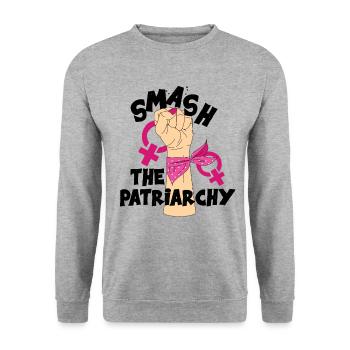 Smash Patriarchy Feminist Women's Empowerment - Unisex Pullover - Weißgrau meliert - Vorne - Alina (178cm) & Michal (187cm)