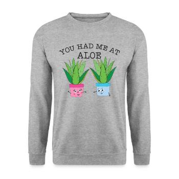 Tu m'as eu chez Aloe Herb Pun - Sweat-shirt Unisexe - gris chiné - Devant - Alina (178cm) & Michal (187cm)