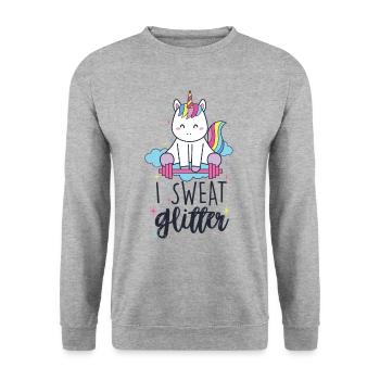 I Sweat Glitter Unicorn Workout Haltérophilie Gym - Sweat-shirt Unisexe - gris chiné - Devant - Alina (178cm) & Michal (187cm)