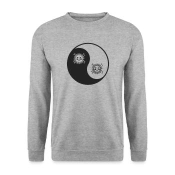Yin Yang Qi Gong yoga Tai Chi - Unisex Pullover - Weißgrau meliert - Vorne - Alina (178cm) & Michal (187cm)