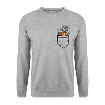 Gardening Tools Fake Pocket Funny Gardener Gift - Unisex Sweatshirt - salt & pepper - Front - Alina (178cm) & Michal (187cm)