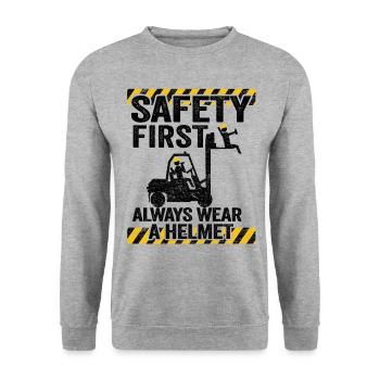 Lustig Gabelstapler Geschenk Staplerfahrer Lager - Unisex Pullover - Weißgrau meliert - Vorne - Alina (178cm) & Michal (187cm)