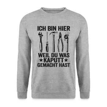 Handwerker Vatertag Geschenk Papa Heimwerker - Unisex Pullover - Weißgrau meliert - Vorne - Alina (178cm) & Michal (187cm)