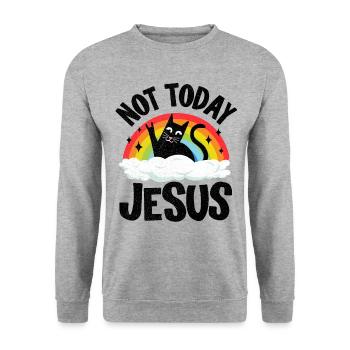 Heavy Metal Katze Regenbogen Retro Death Metal - Unisex Pullover - Weißgrau meliert - Vorne - Alina (178cm) & Michal (187cm)