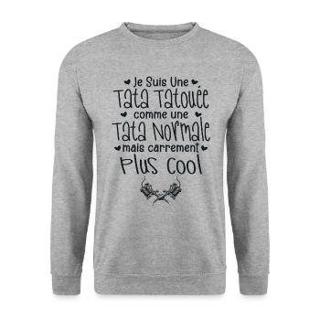 Tata tatouée - Je Suis Une Tata Tatouée - Sweat-shirt Unisexe - gris chiné - Devant - Alina (178cm) & Michal (187cm)