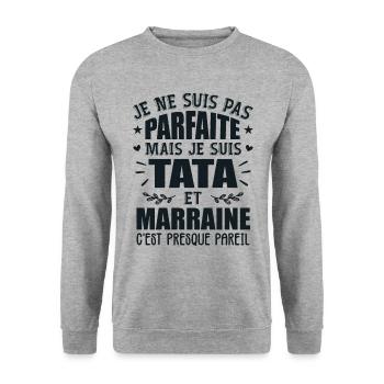 Tata Et Marraine Humour Je Ne Suis Pas Parfaite - Sweat-shirt Unisexe - gris chiné - Devant - Alina (178cm) & Michal (187cm)