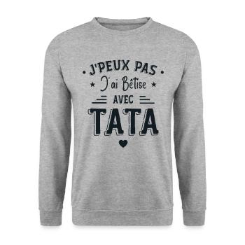 J'ai Bêtise Avec Tata - Sweat-shirt Unisexe - gris chiné - Devant - Alina (178cm) & Michal (187cm)