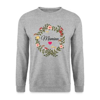 Mamina - Maman - Super mamie - Sweat-shirt Unisexe - gris chiné - Devant - Alina (178cm) & Michal (187cm)