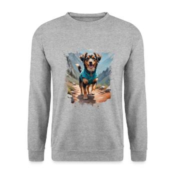 Chien fait de la randonnée avec un amoureux des chiens sur la montagne - Sweat-shirt Unisexe - gris chiné - Devant - Alina (178cm) & Michal (187cm)