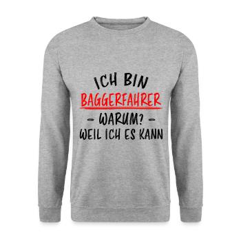 Baggerfahrer Lustiger Spruch Bagger Beruf Geschenk - Unisex Pullover - Weißgrau meliert - Vorne - Alina (178cm) & Michal (187cm)