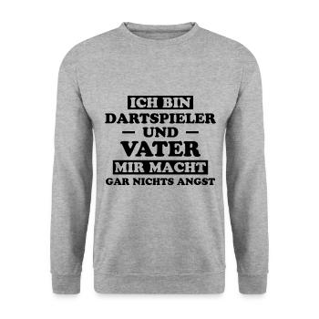 Dartspieler Witz Spruch Darts Dartpfeil Geschenk - Unisex Pullover - Weißgrau meliert - Vorne - Alina (178cm) & Michal (187cm)