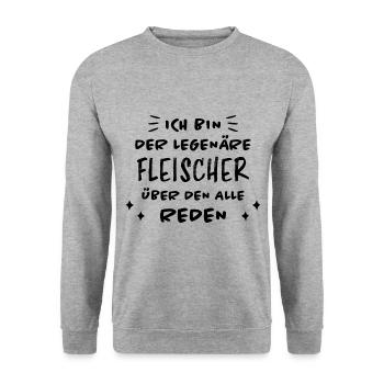 Fleischer Metzger Lustig Spruch Fleischer Geschenk - Unisex Pullover - Weißgrau meliert - Vorne - Alina (178cm) & Michal (187cm)