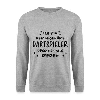 Dartspieler Witz Spruch Darts Dartpfeil Geschenk - Unisex Pullover - Weißgrau meliert - Vorne - Alina (178cm) & Michal (187cm)