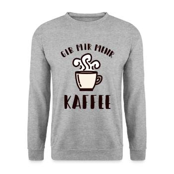 Mehr Kaffee lustig Koffein - Unisex Pullover - Weißgrau meliert - Vorne - Alina (178cm) & Michal (187cm)